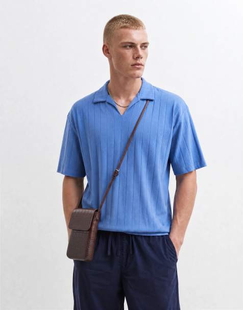 ASOS DESIGN - Polo oversize blu a coste larghe con rever - view 1