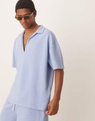 ASOS DESIGN - Polo oversize blu chiaro testurizzato in coordinato - view 1