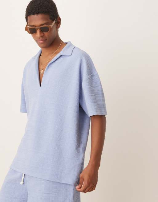 ASOS DESIGN - Polo oversize blu chiaro testurizzato in coordinato