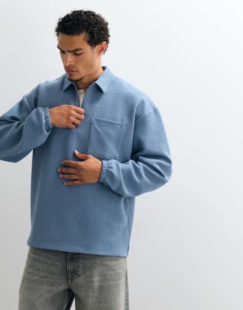 ASOS DESIGN - Polo oversize blu con zip corta - view 1