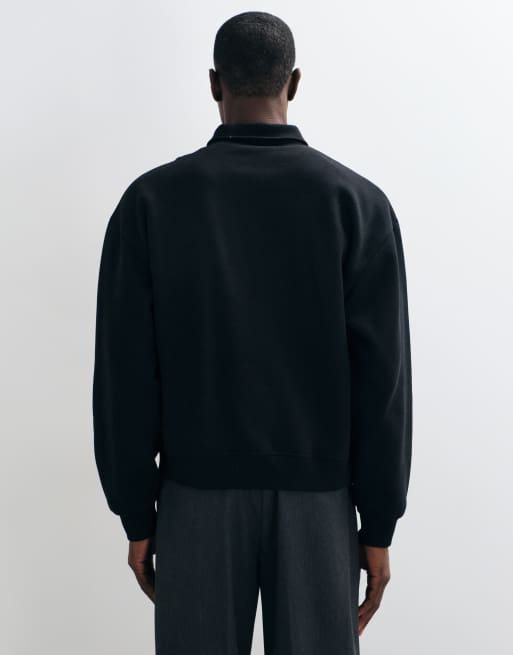 ASOS DESIGN polo oversize boxy con cremallera de un cuarto en negro, 2 de 10