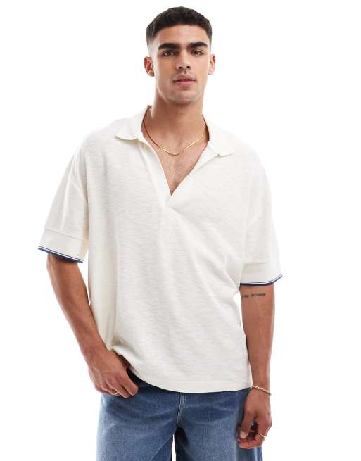 ASOS DESIGN - Polo oversize color crema con rever