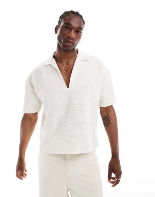 ASOS DESIGN - Polo oversize color crema con rever