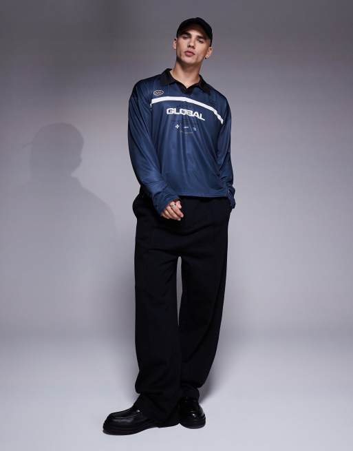 ASOS DESIGN - Polo oversize coupe carrée à imprimé style sport - Bleu marine, 4 de 4