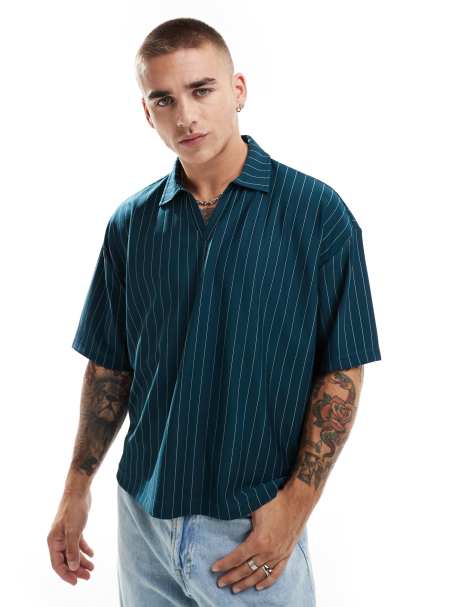 ASOS DESIGN - Polo oversize coupe carrée à rayures fines - Vert - view 1
