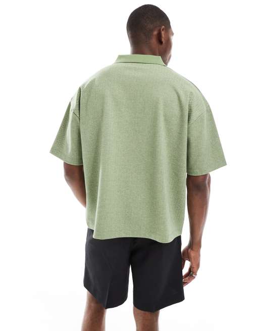 ASOS DESIGN - Polo oversize coupe carrée avec broderie sur la poitrine en tissu à chevrons - Vert, 4 de 4