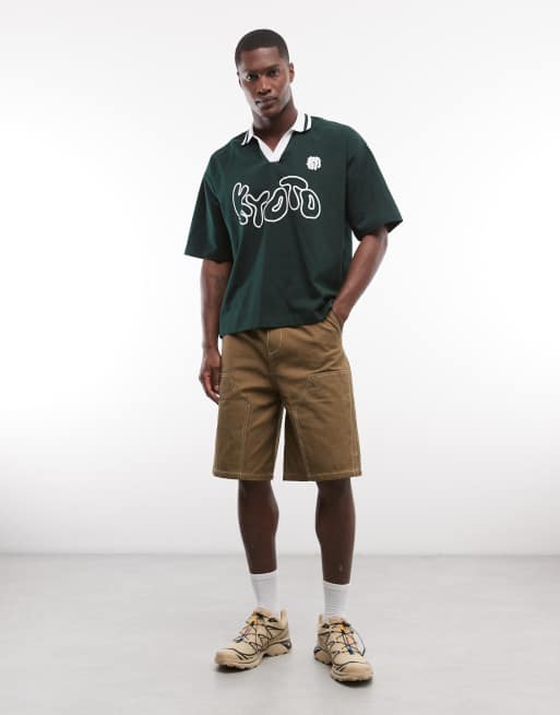 ASOS DESIGN - Polo oversize coupe carrée avec imprimé Kyoto effet bulle - Vert foncé, 2 de 5
