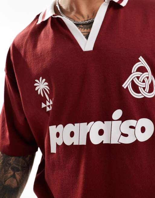 ASOS DESIGN - Polo oversize coupe carrée avec inscription « Paraíso » à l'avant - Rouge et blanc, 4 de 4