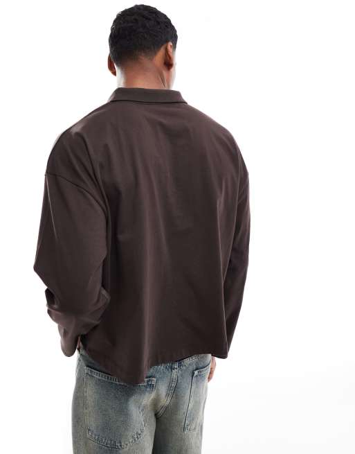 ASOS DESIGN - Polo oversize coupe carrée en tissu épais à manches longues - Marron , 4 de 4