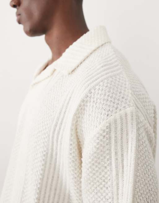 ASOS DESIGN - Polo oversize coupe carrée en tissu texturé - Crème, 5 de 5