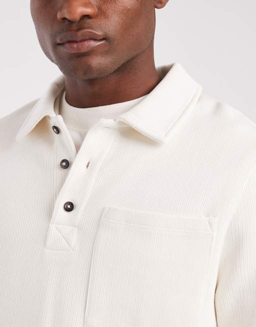 ASOS DESIGN - Polo oversize écru con bottoni e tasca, 5 di 5