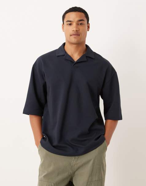 ASOS DESIGN - Polo oversize en coton mélangé épais avec manches courtes et col à revers - Bleu marine - view 1