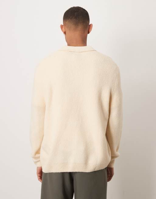 ASOS DESIGN - Polo oversize en maille brossée à encoche - Avoine, 3 de 4