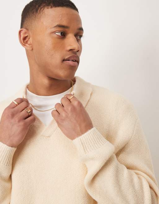 ASOS DESIGN - Polo oversize en maille brossée à encoche - Avoine, 4 de 4