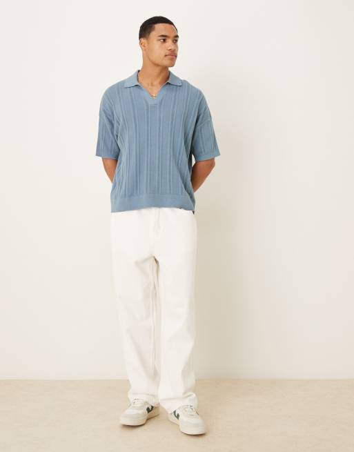 ASOS DESIGN - Polo oversize en maille côtelée avec col à encoche - Bleu, 2 de 5