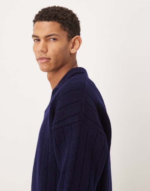 ASOS DESIGN - Polo oversize en maille côtelée avec manches longues et col à encoche - Bleu marine, 4 de 5