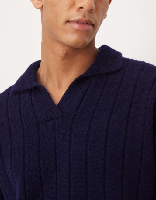ASOS DESIGN - Polo oversize en maille côtelée avec manches longues et col à encoche - Bleu marine, 5 de 5