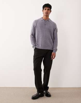 ASOS DESIGN - Polo oversize en maille côtelée de laine d'agneau - Gris chiné