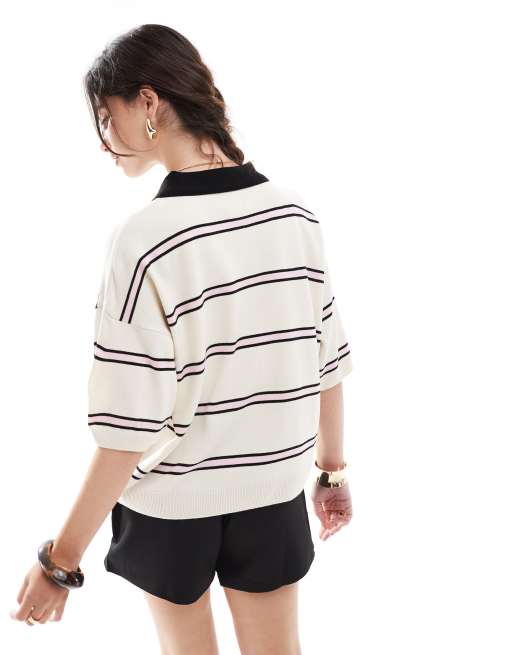 ASOS DESIGN - Polo oversize en maille rayée - Crème, 4 de 4