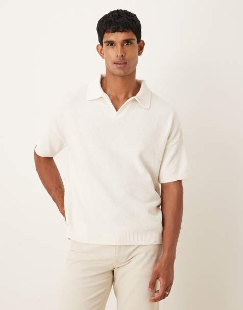 ASOS DESIGN - Polo oversize en maille texturée à col cranté - Écru - view 1
