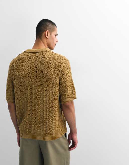 ASOS DESIGN - Polo oversize en maille texturée ajourée - Bronze, 4 de 9