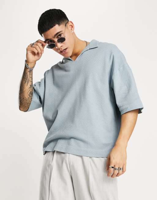 ASOS DESIGN - Polo oversize en piqué épais avec col à revers - Bleu, 3 de 4