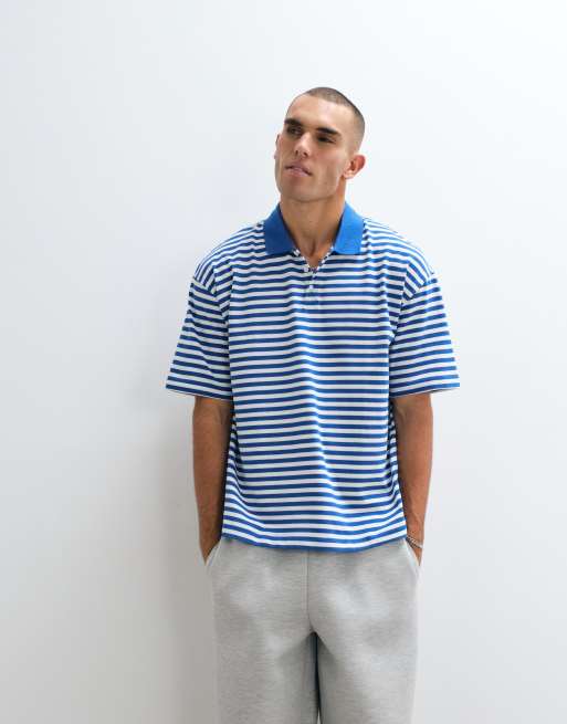 ASOS DESIGN - Polo oversize en tissu épais à rayures - Bleu, 3 de 5