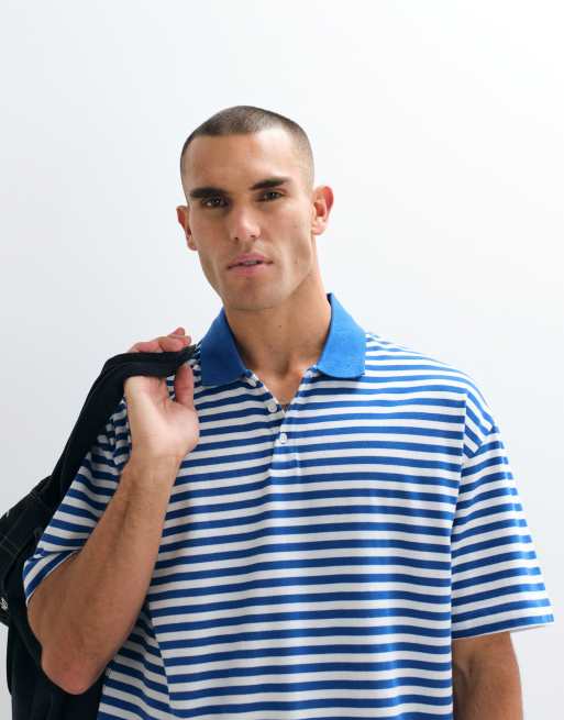 ASOS DESIGN - Polo oversize en tissu épais à rayures - Bleu, 4 de 5