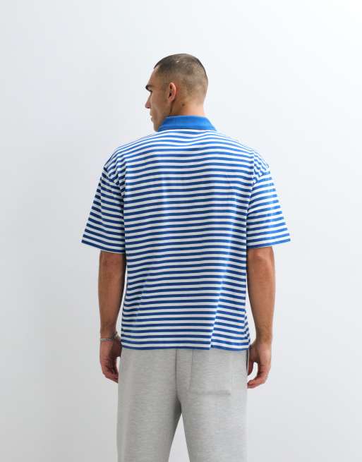 ASOS DESIGN - Polo oversize en tissu épais à rayures - Bleu, 5 de 5