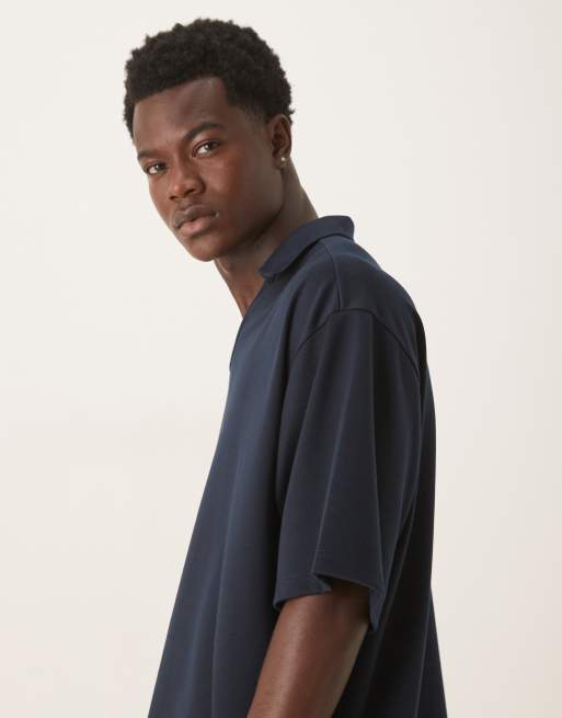 ASOS DESIGN - Polo oversize épais avec revers à encoche - Bleu marine, 4 de 5
