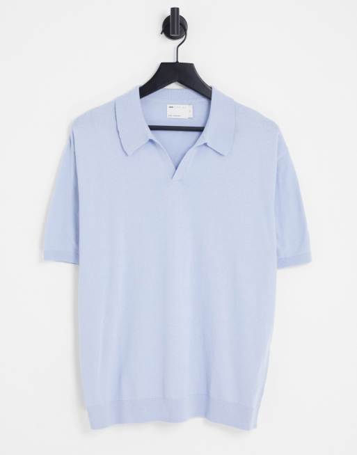 ASOS DESIGN - Polo oversize in maglia blu con intaglio sul collo