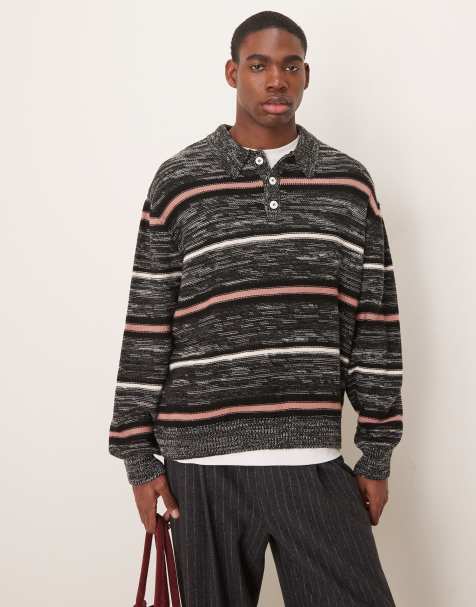 ASOS DESIGN - Polo oversize in maglia grigio mélange a righe - view 1