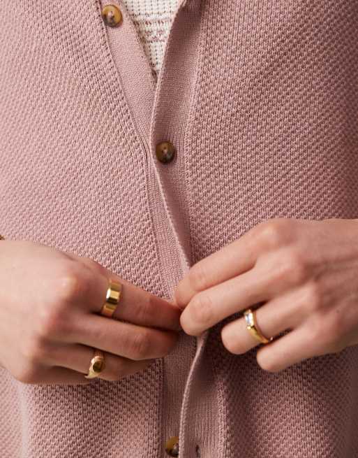 ASOS DESIGN - Polo oversize in maglia testurizzata con rever rosa polvere , 4 di 4