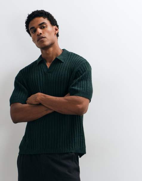 ASOS DESIGN - Polo oversize in maglia testurizzata verde a coste - view 1