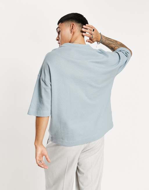 ASOS DESIGN - Polo oversize in piqué pesante blu con rever, 2 di 4