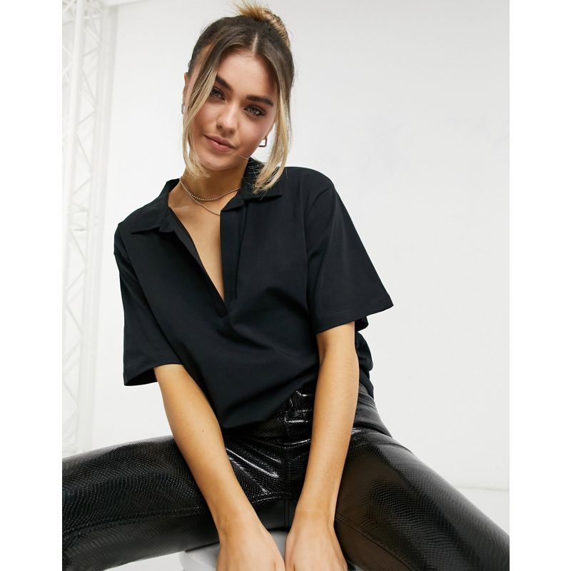 T-shirt e Canotte Donna DESIGN - Polo oversize nera con colletto