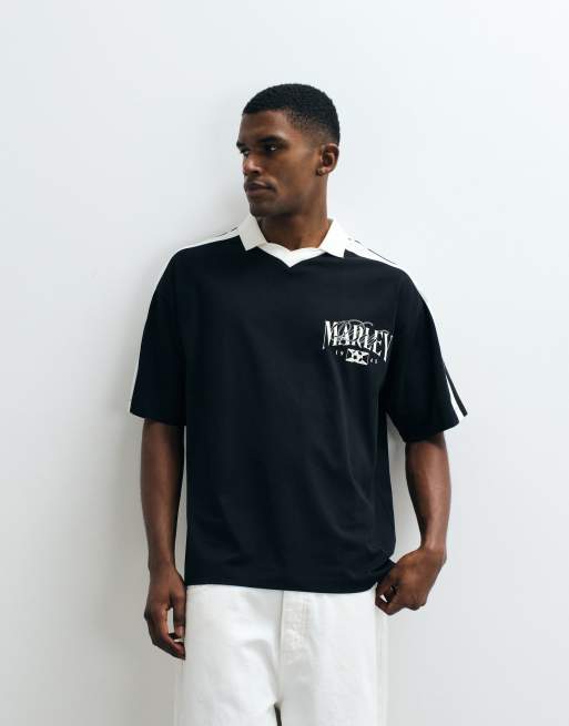 ASOS DESIGN - Polo oversize nera con stampa di Bob Marley, 2 di 5