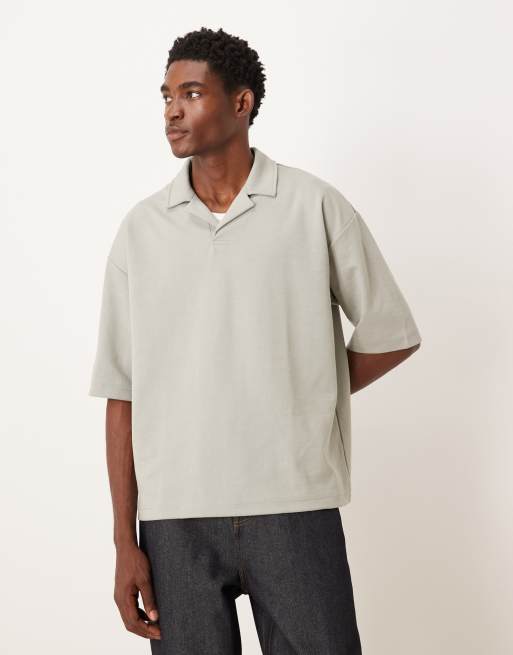 ASOS DESIGN - Polo oversize pesante a mezze maniche con rever color salvia morbida al tatto