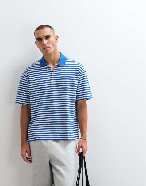ASOS DESIGN - Polo oversize pesante blu a righe - view 1