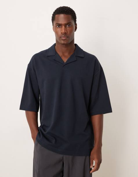 ASOS DESIGN - Polo oversize pesante con mezze maniche e rever blu navy morbida al tatto - view 1