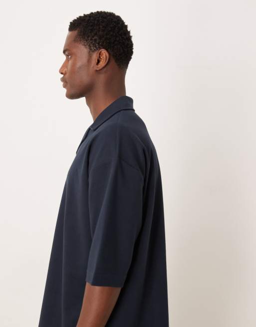 ASOS DESIGN - Polo oversize pesante con mezze maniche e rever blu navy morbida al tatto, 4 di 5