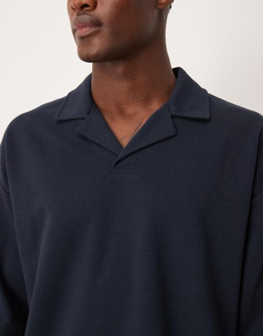 ASOS DESIGN - Polo oversize pesante con mezze maniche e rever blu navy morbida al tatto, 5 di 5
