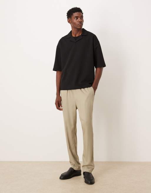 ASOS DESIGN - Polo oversize pesante con mezze maniche e rever nera morbida al tatto, 2 di 5
