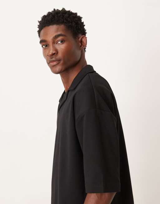 ASOS DESIGN - Polo oversize pesante con mezze maniche e rever nera morbida al tatto, 4 di 5