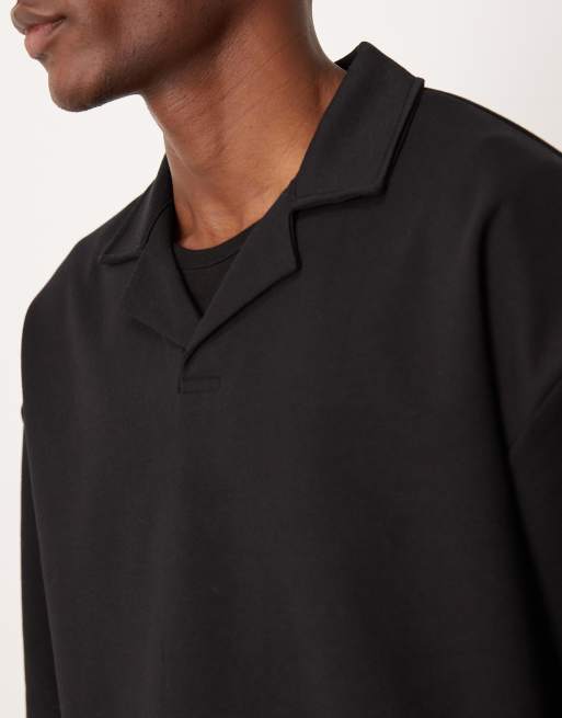 ASOS DESIGN - Polo oversize pesante con mezze maniche e rever nera morbida al tatto, 5 di 5