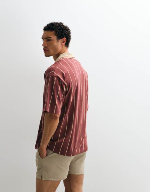 ASOS DESIGN - Polo oversize rayé à imprimé style sport - Bordeaux, 3 de 9