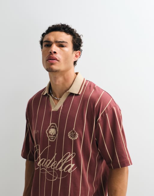 ASOS DESIGN - Polo oversize rayé à imprimé style sport - Bordeaux, 4 de 9