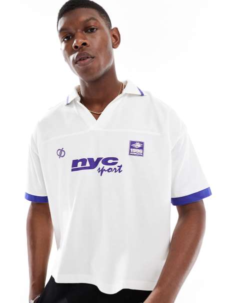 ASOS DESIGN - Polo oversize squadrata bianca con grafica sportiva e pannelli cut and sew - view 1