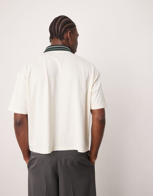 ASOS DESIGN - Polo oversize squadrata bianco sporco con colletto sportivo