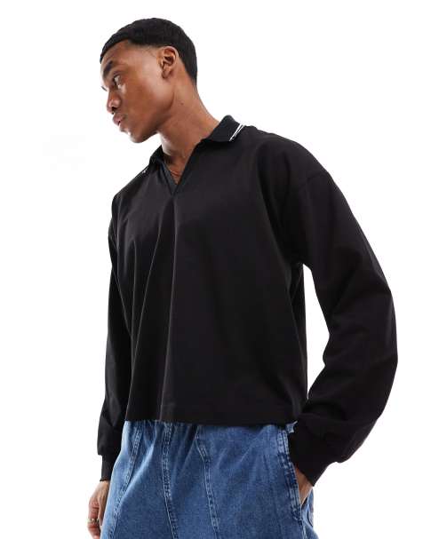 ASOS DESIGN - Polo oversize squadrata nera con profili a contrasto sul colletto - view 1